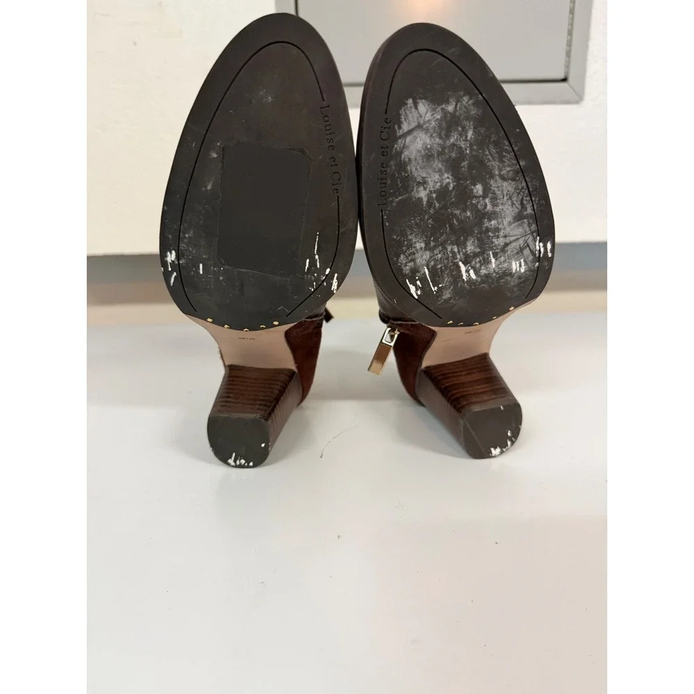 Louise et Cie Vasca Women's Brown Leather Suede Ankle Boots Block Heel Buckle 9M